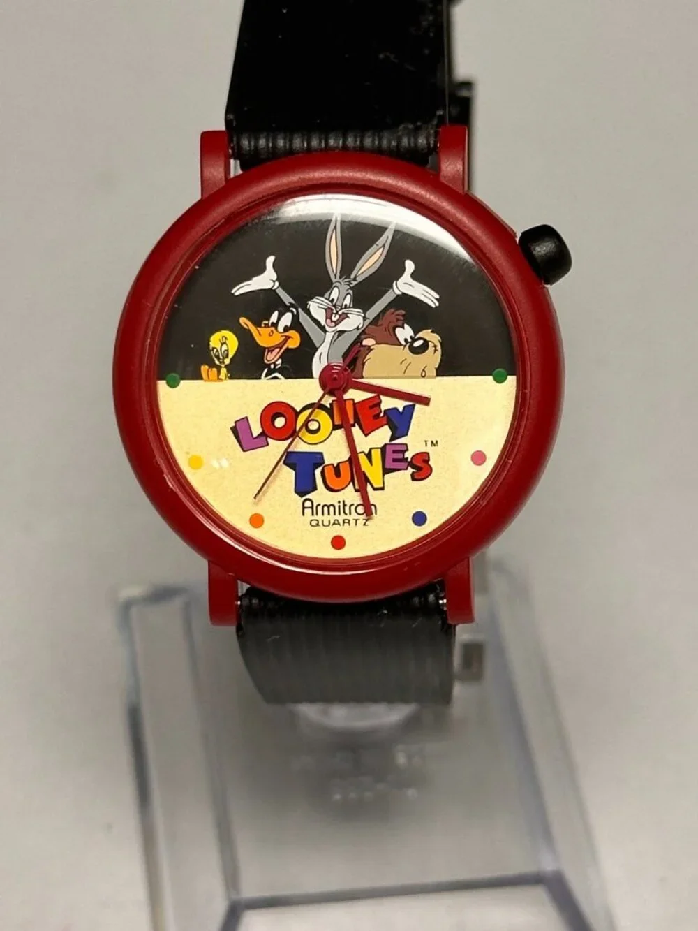 Vintage Looney Tunes Watch Mens Black Red Resin Band Bugs Bunny New Battery